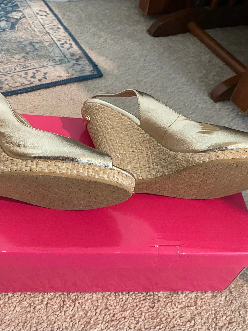 Lilly Pulitzer Gold Peep-Toe Slingback Wedge Heels